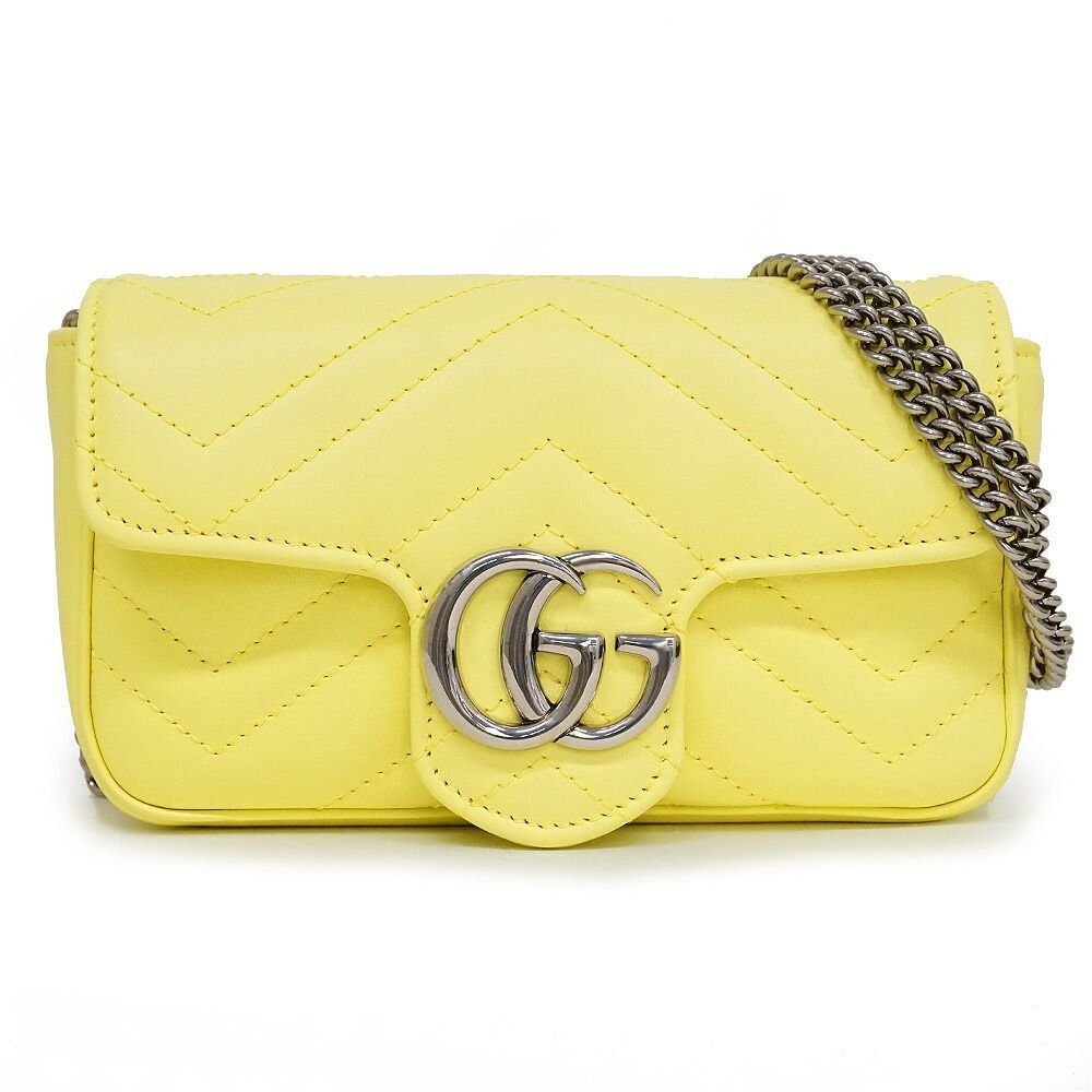 Gucci Super Mini Bag Shoulder Bag GG Marmont Quilted Leather Pastel Yellow